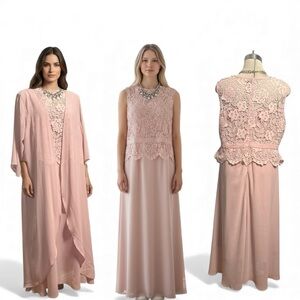 Elegant Pink Lace Wedding Dress Set Size XXXL